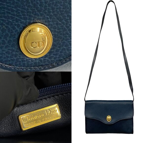 CHRISTIAN DIOR Blue Leather Pochette Shoulder Bag - Picture 3 of 9